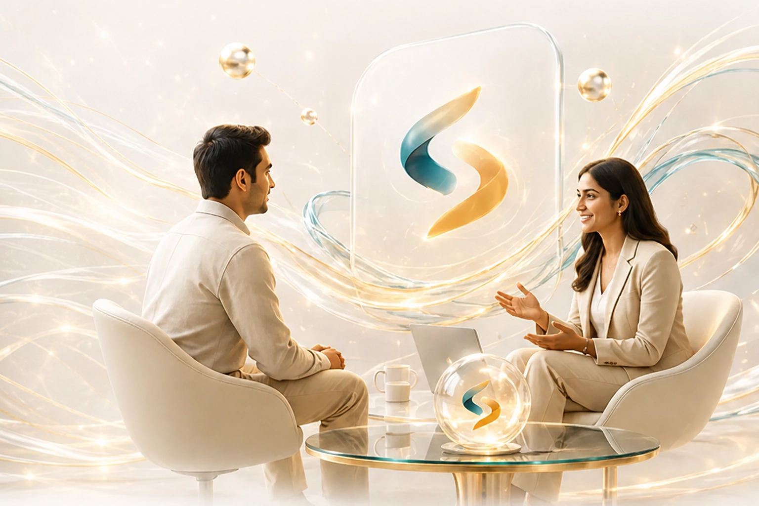 Two professionals having a welcoming business discussion